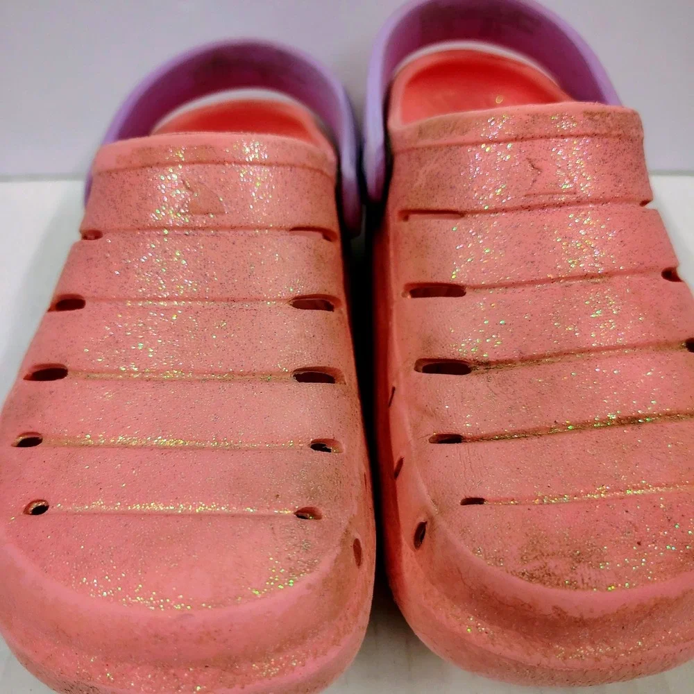 Rugged Shark Kids Pink Glitter Clogs Slip‎ On Water Shoes Size 11 Purple Strap